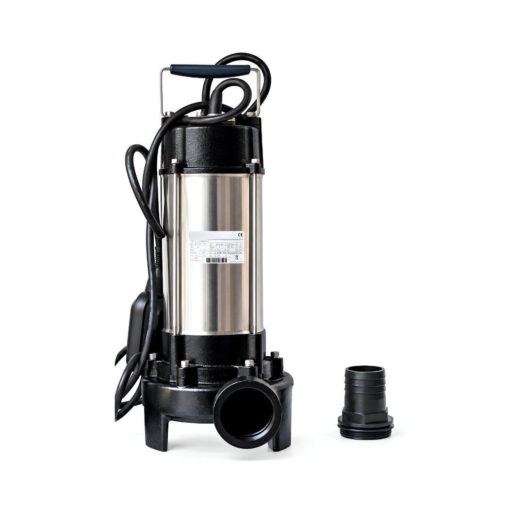 1.1kW Dirty Water Submersible Pump with 25,020 L/h maximum flow rate, 15m head height, 50mm outlet, automatic float switch and 43mm solids handling for drainage and wastewater removal.