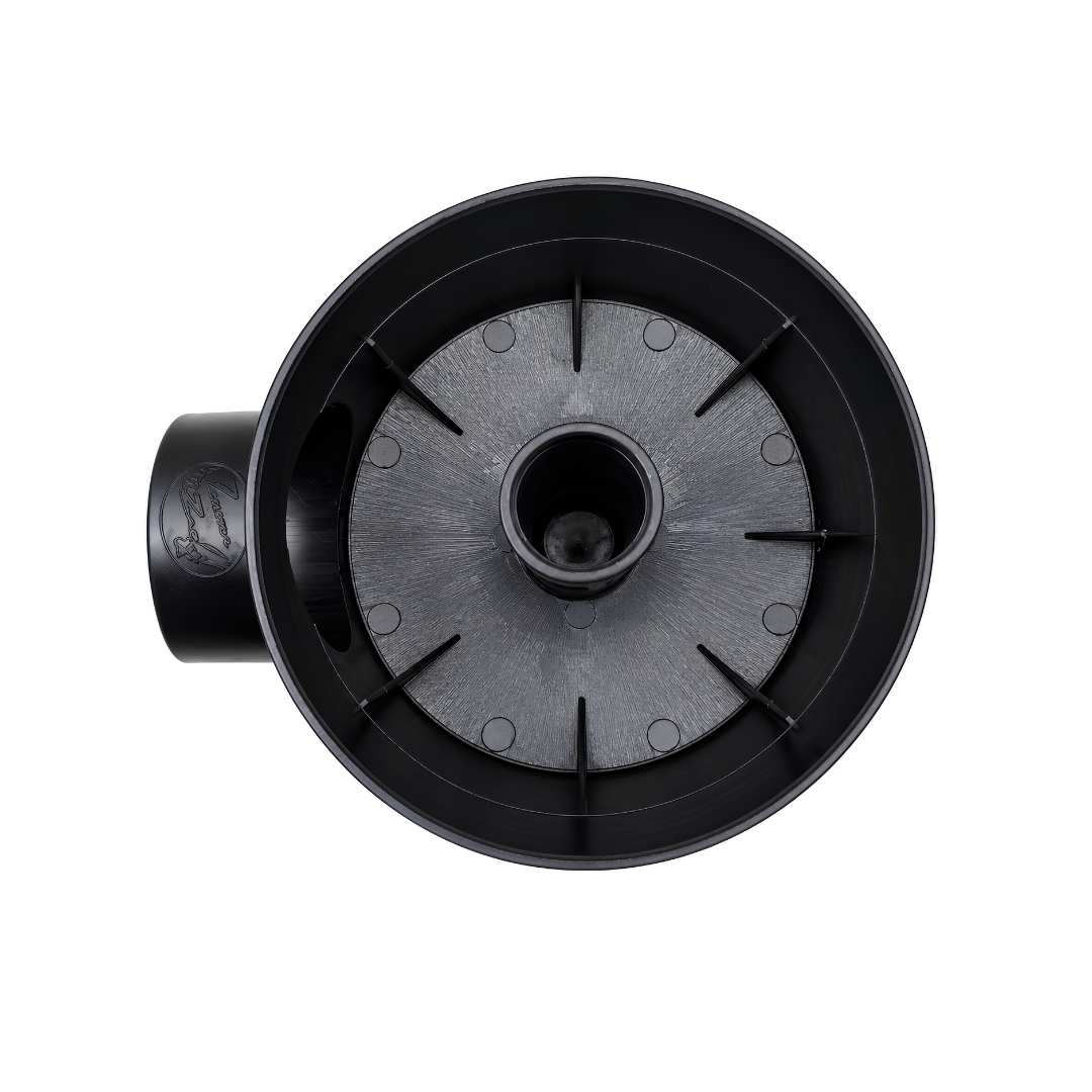 110mm Concrete Bottom Drain with screw-top lid for koi ponds, fish ponds and garden ponds, designed to remove settled waste and sludge through a pond filtration system.