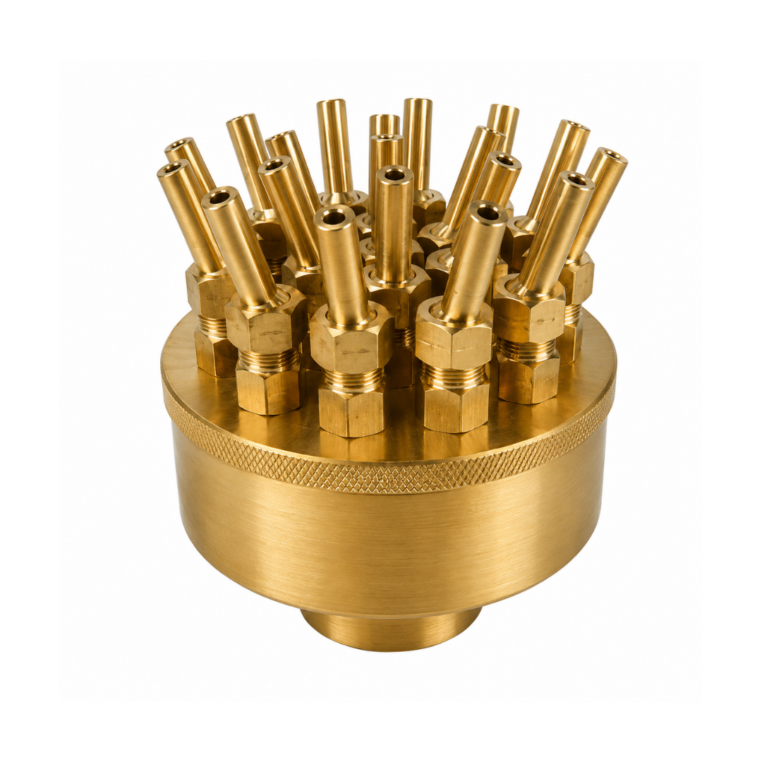 25mm Brass Adjustable Fireworks Fountain Nozzle for creating dramatic multi-stream radiating water displays in ponds, garden fountains and decorative water features
