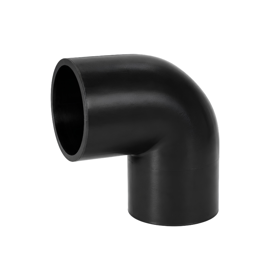 Black 50mm 90-degree pool bend with socket connections for swimming pool pipework
