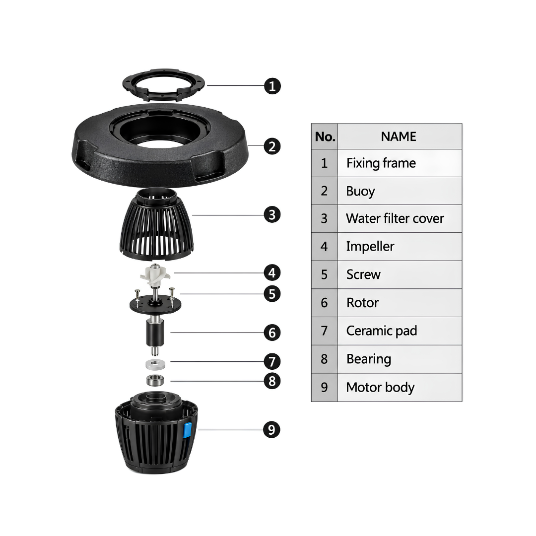 All-in-One Floating Fountain for ponds, dams, lakes and large decorative water features with water spray display and aeration