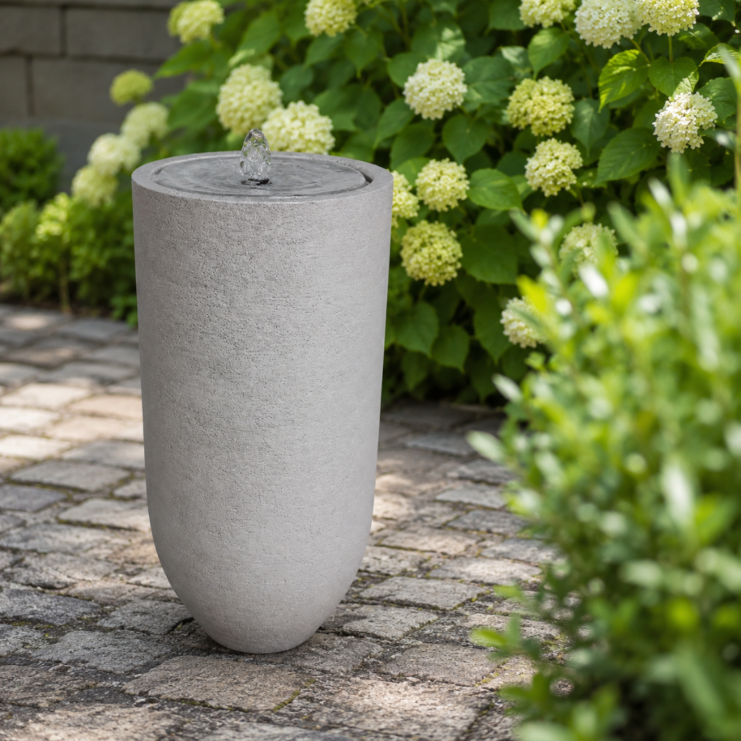 Alpine Whisper contemporary outdoor water feature for gardens, patios, courtyards and landscaped spaces
