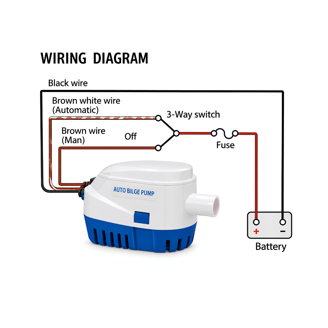 12V automatic submersible bilge pump with built-in switch, 2838L/h flow and 4m maximum head for boats and clean water drainage