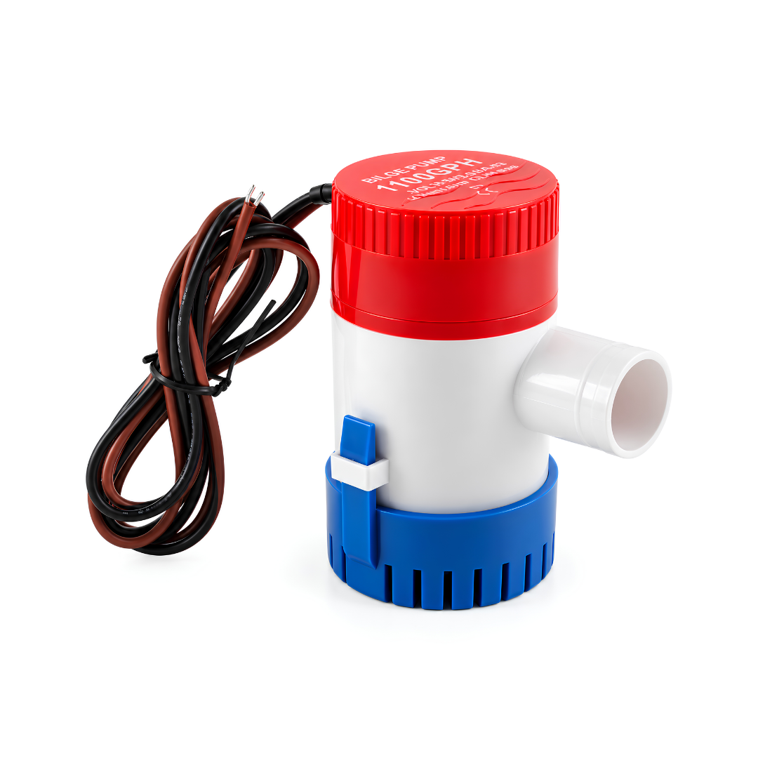 Automatic Bilge 12V Solar Pump with 4100 L/h maximum flow rate, 4m maximum head, automatic water detection, durable ABS housing and 25mm outlet for fishing boats, marine bilges and water drainage.