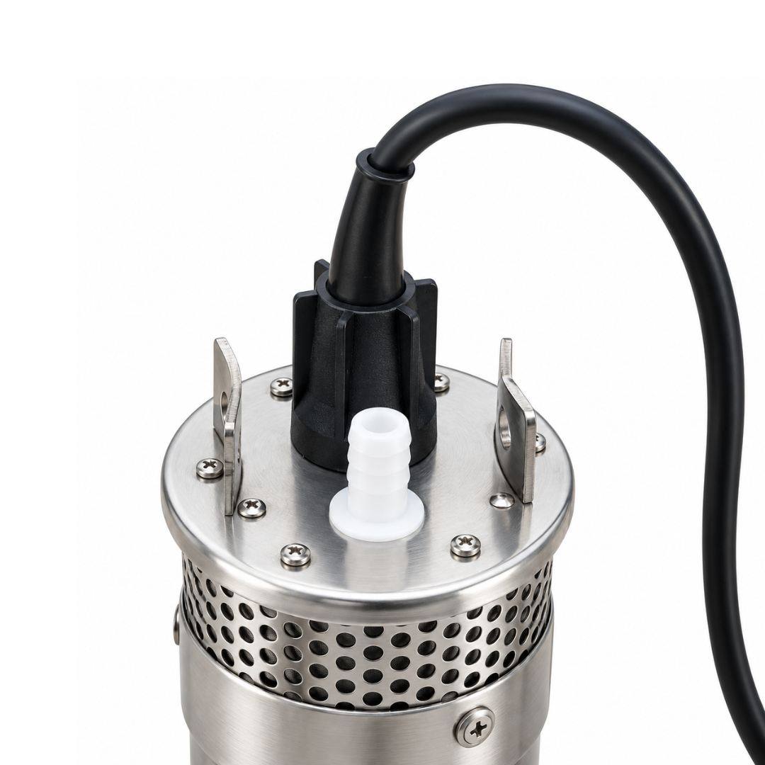 XWEL2460 24V DC solar submersible borehole well pump with 12L/min open flow, 70m maximum vertical lift and 30m maximum submersion depth