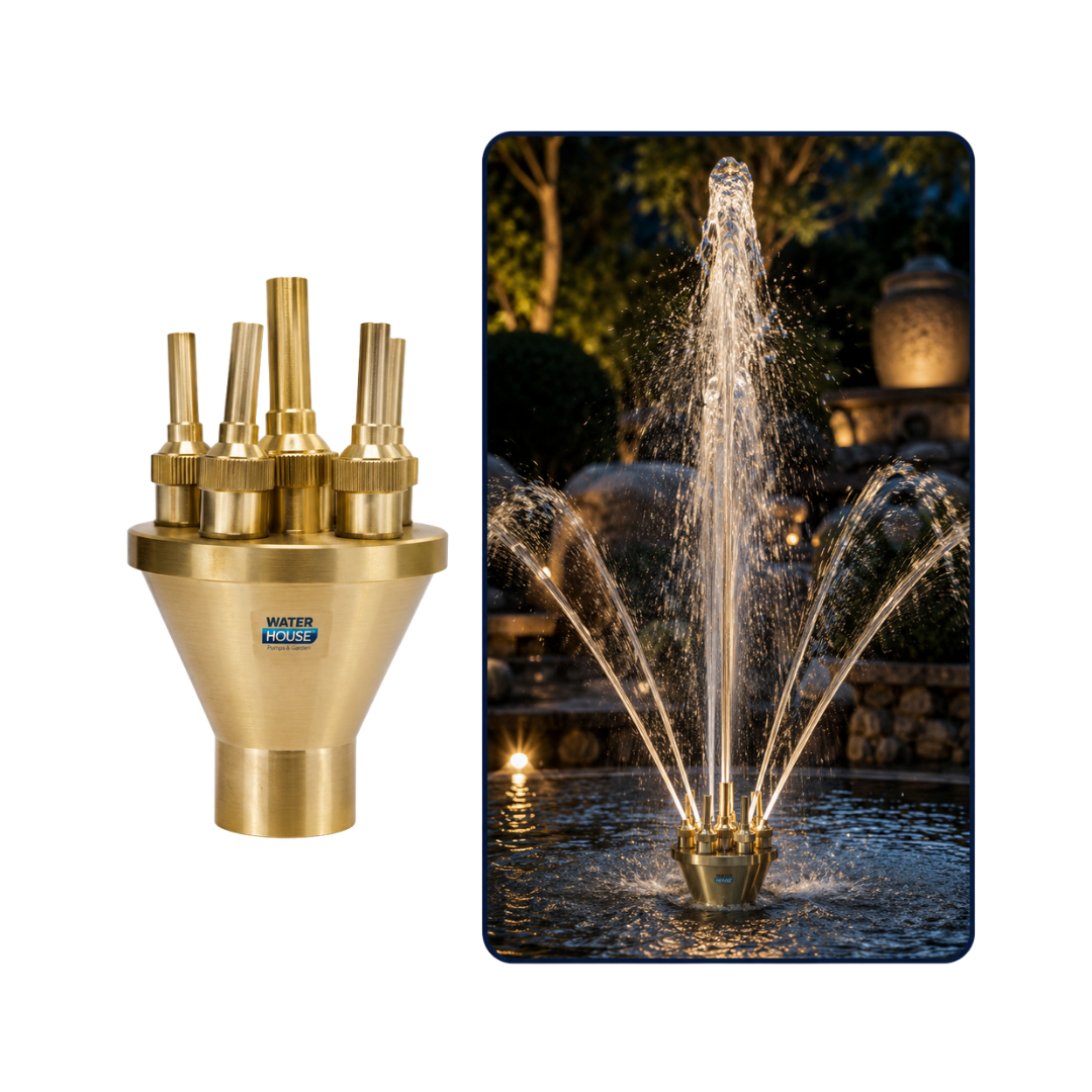 Brass and Stainless Steel Adjustable Multi Water Jet Fountain Nozzle for ponds, fountains and decorative water features
