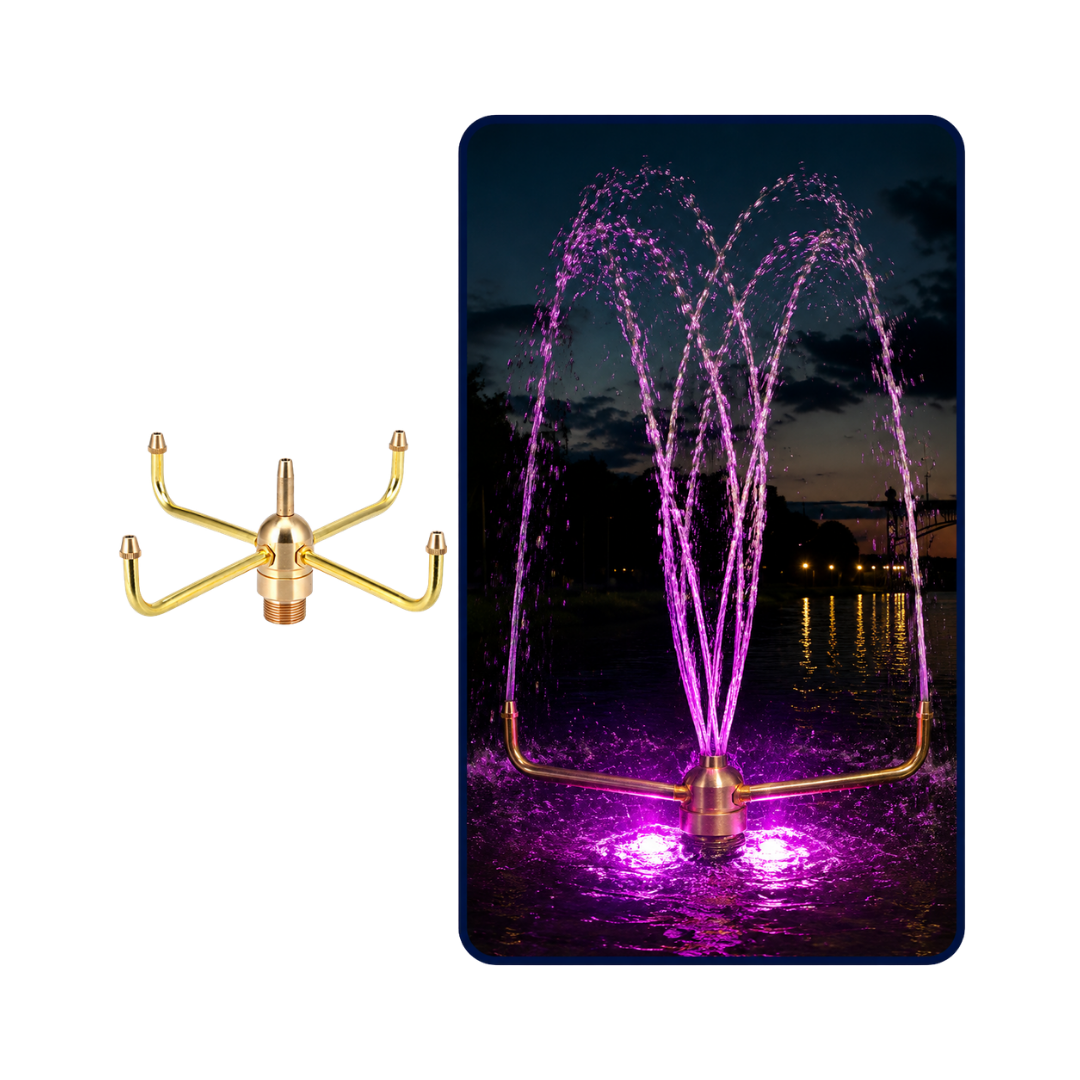 Brass Rotary Fountain Nozzle for spinning water displays, ponds, garden fountains and decorative water features