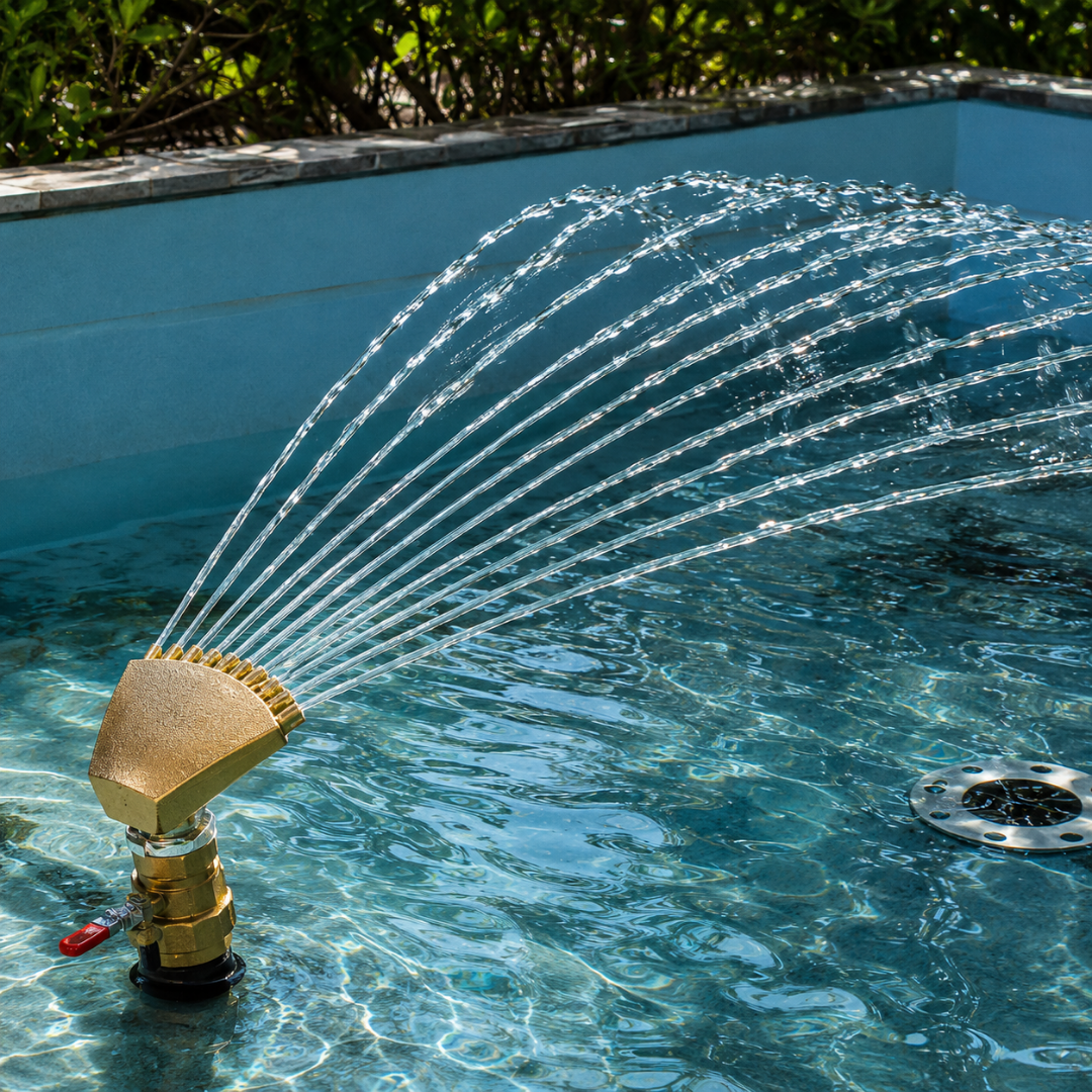 Brass Finger-Like Fountain Nozzle for creating multiple arched water jets in ponds, garden fountains and decorative water features