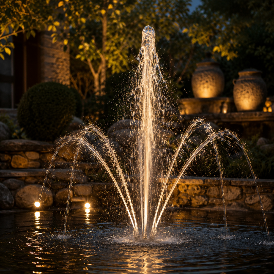 Brass and Stainless Steel Adjustable Multi Water Jet Fountain Nozzle for ponds, fountains and decorative water features