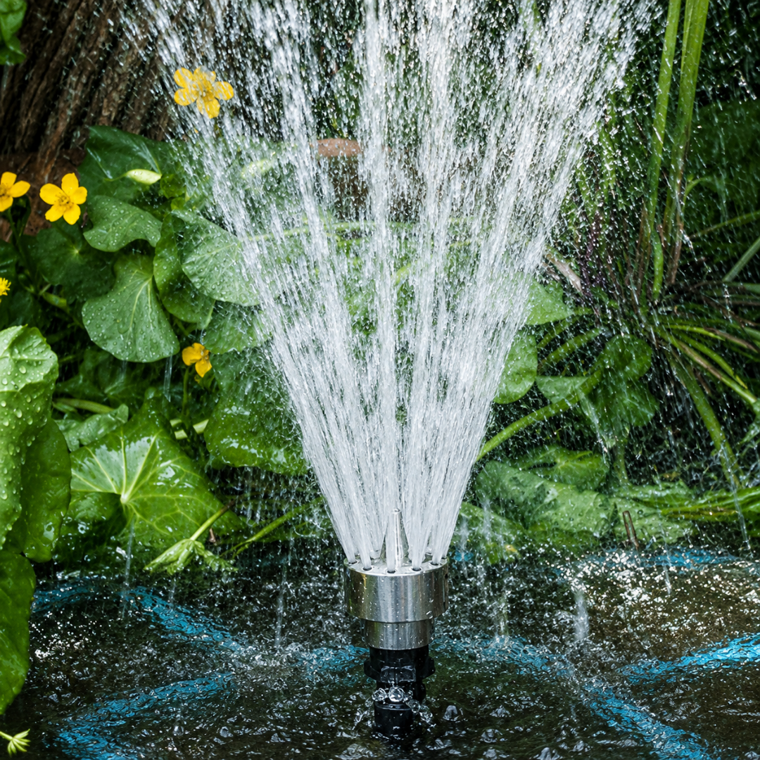 Column Flow Fountain Nozzle for creating clear vertical water columns in ponds, garden fountains and decorative water features