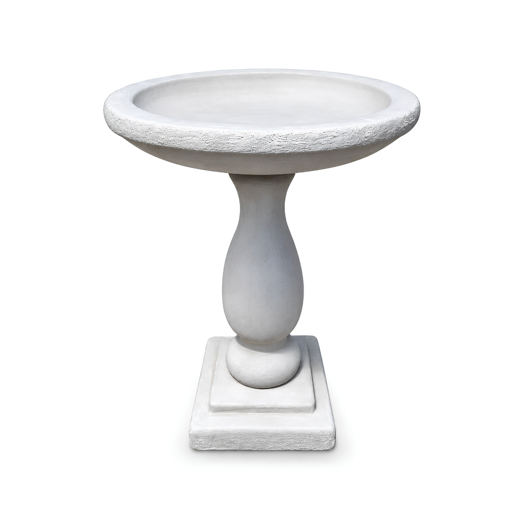Concrete bird bath for indoor and outdoor garden decor, available in small 57cm and medium 80cm sizes for patios, gardens and bird-friendly spaces
