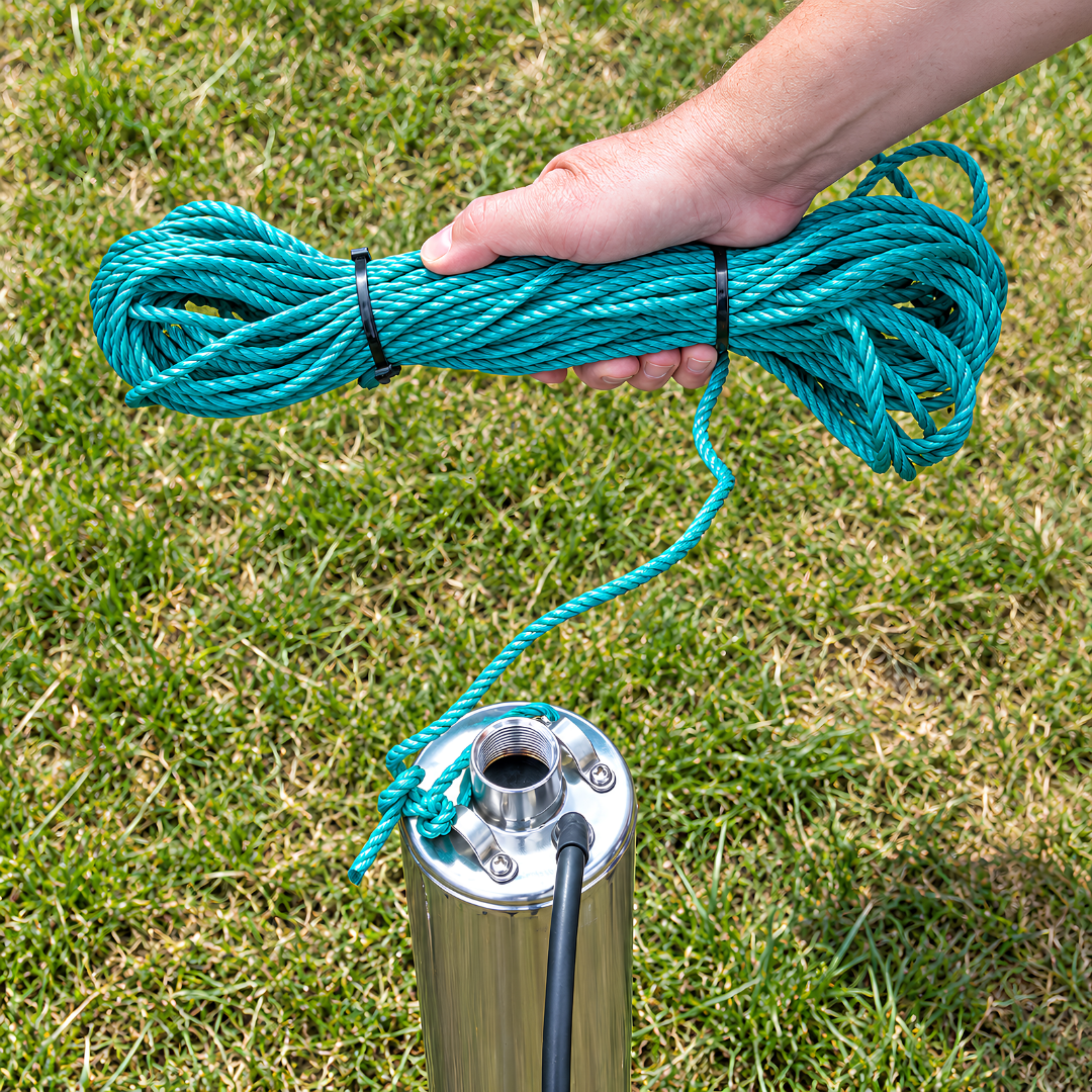 Deep Well Pump 40m Height submersible water pump with 4,500 L/h maximum flow, 230V motor, 20m cable, 25mm outlet and stainless steel motor cover for JoJo tank water supply, household pressure boosting and garden irrigation.