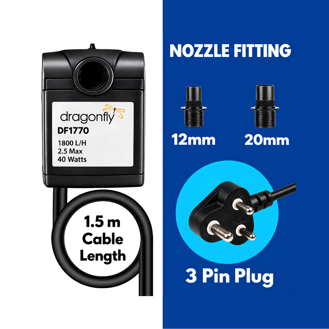 Dragon Fly DF1770/5 40W water feature pond pump with 1800L/h maximum flow, 2.5m head and 5m cable for fountains, aquariums and koi ponds