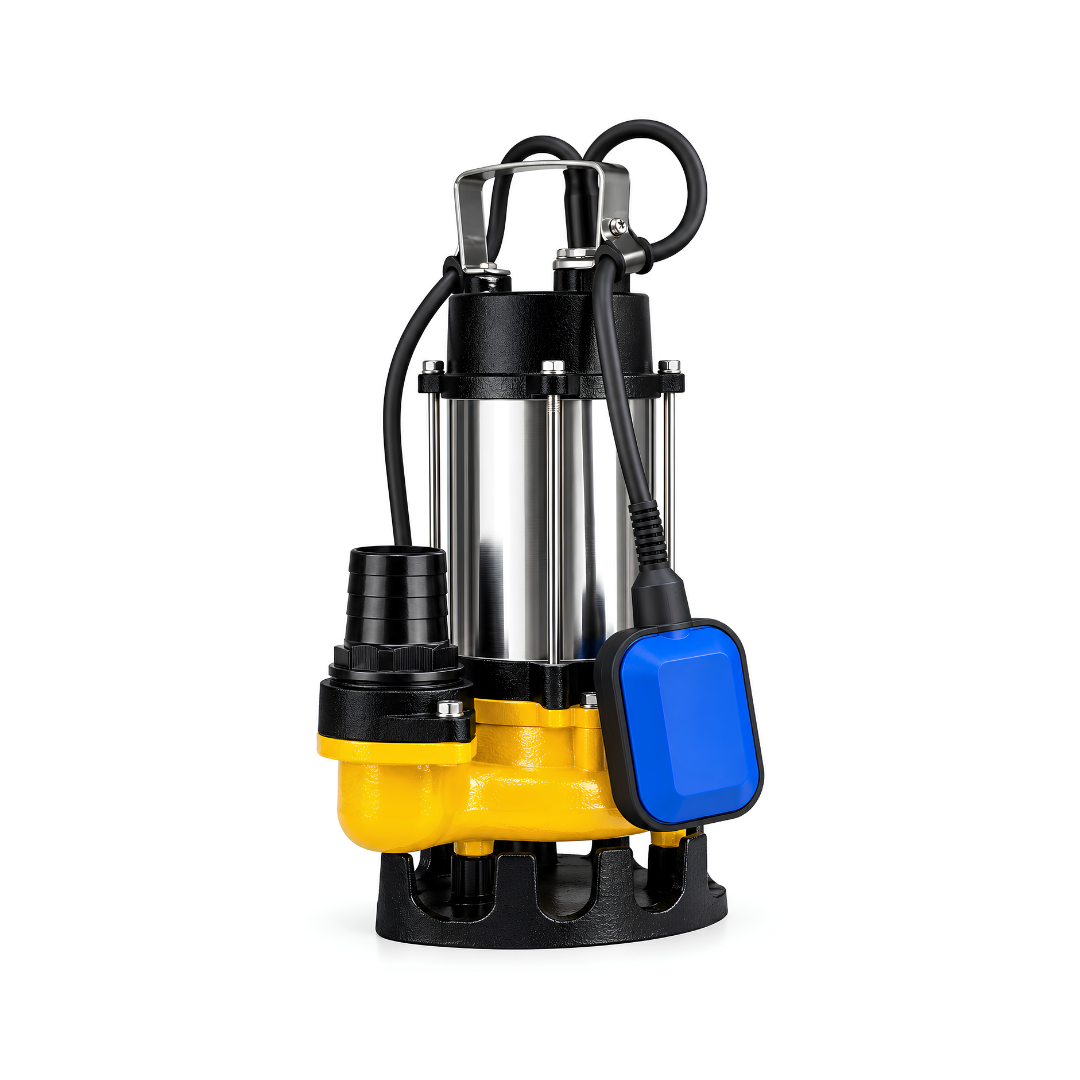 DV 750 0.75kW Submersible Drainage Pump with stainless steel and cast iron construction, 18,000 L/h maximum flow rate, 12m maximum head and automatic float switch for dirty water and wastewater drainage.