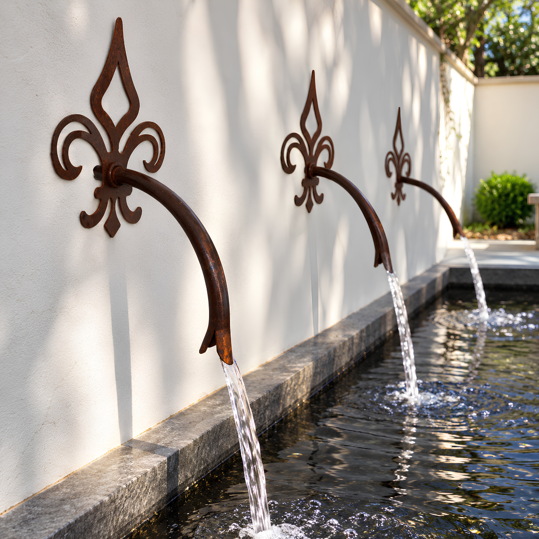 Fleur de Lis Water Spout for wall-mounted garden fountains, ponds and decorative water features