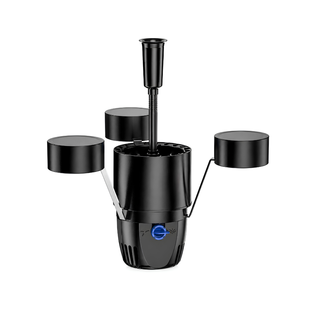 Floating Pond Skimmer with Fountain Pump for removing surface debris while creating a decorative water display in ponds and water features