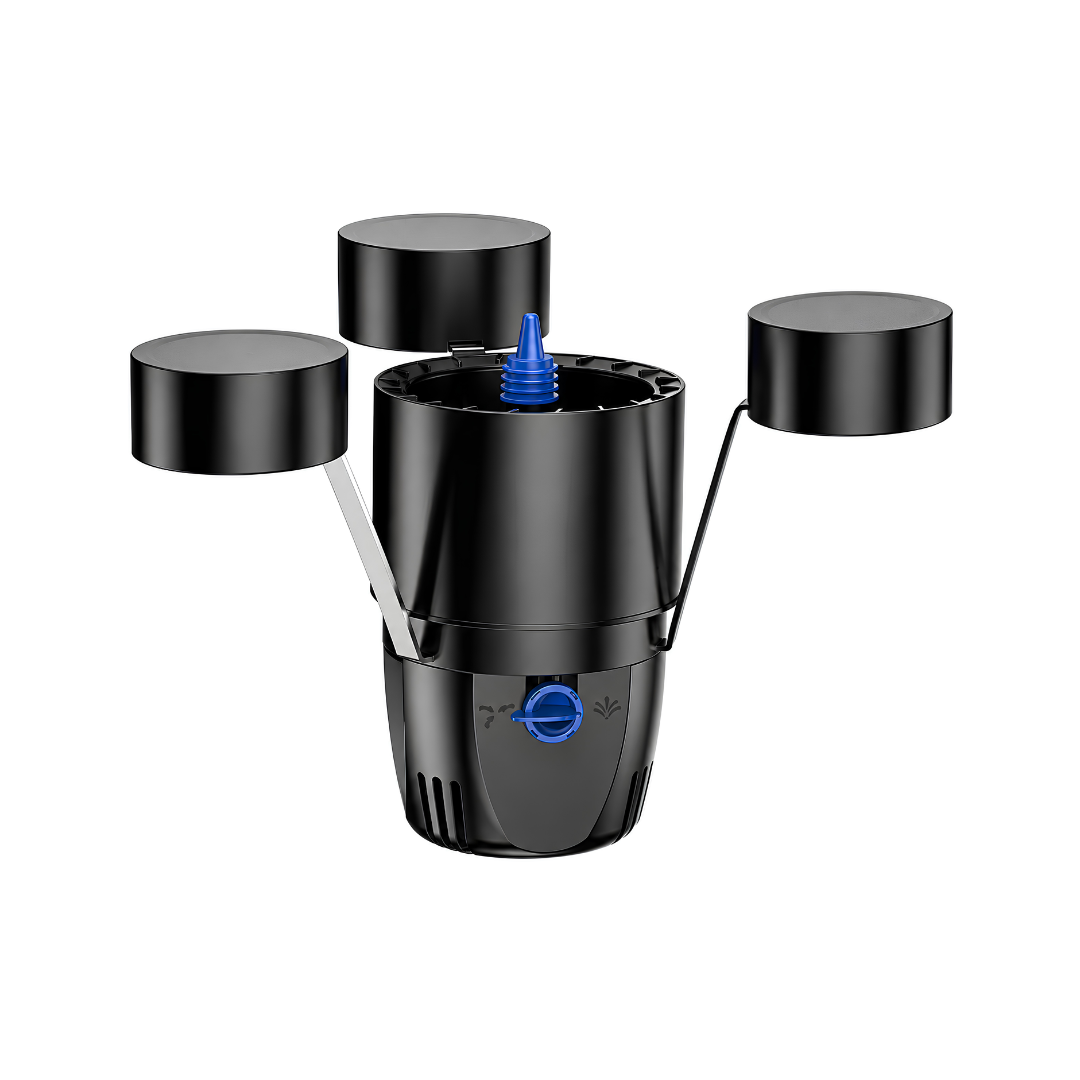 Floating Pond Skimmer with Fountain Pump for removing surface debris while creating a decorative water display in ponds and water features