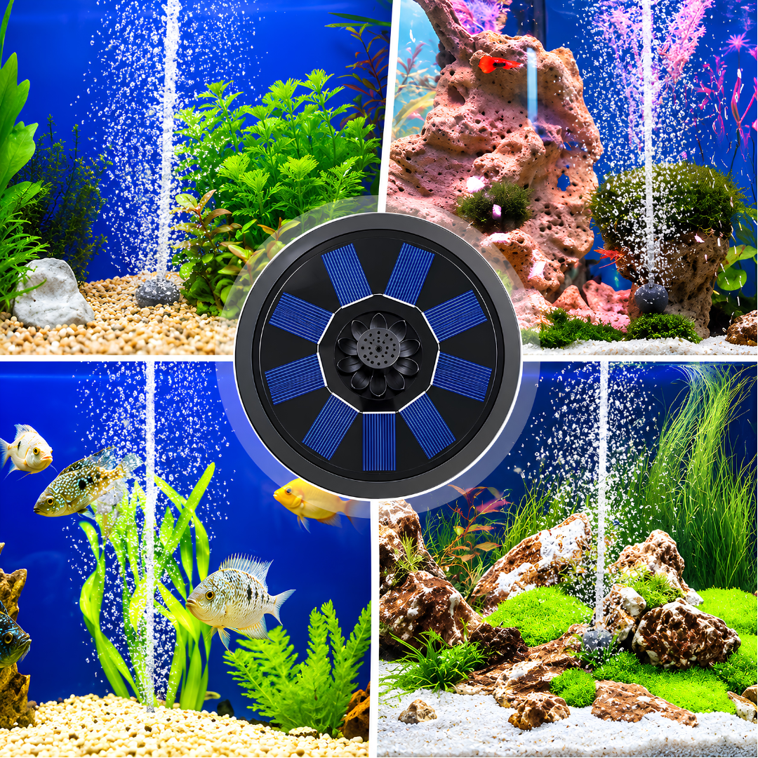 5V floating solar powered air pump and pond aerator with hose and air stone for small fish ponds, aquariums and water features