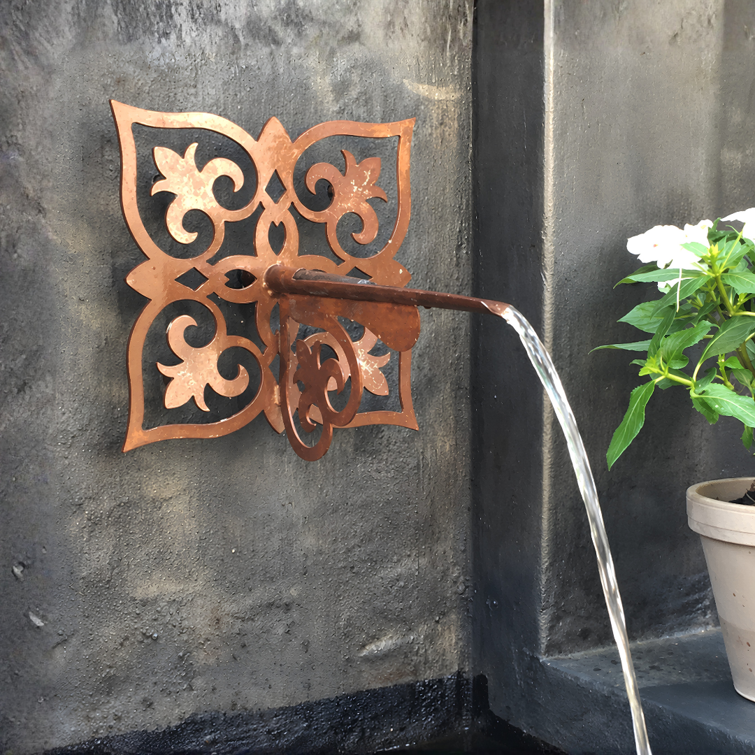French Square Water Spout for wall-mounted garden fountains, ponds and decorative water features