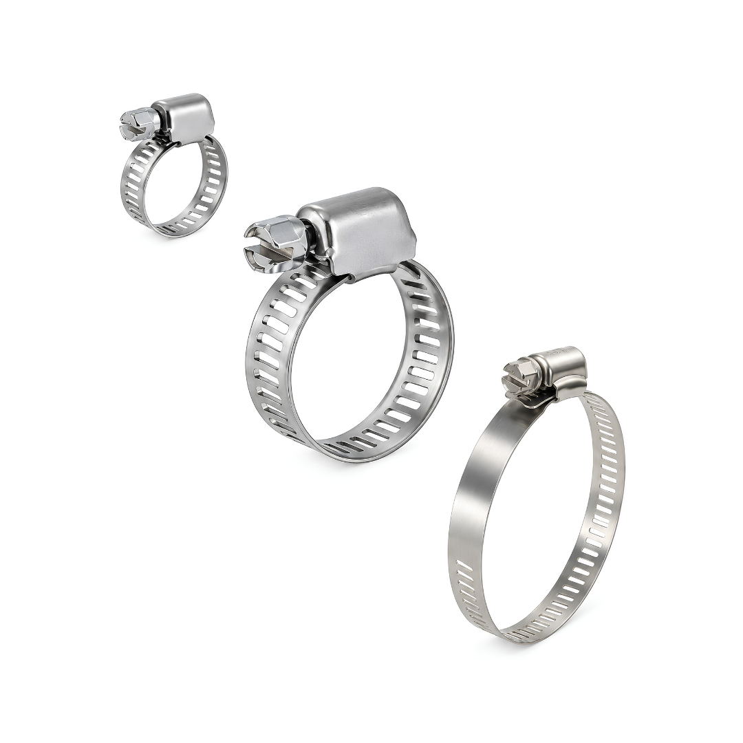 Galvanized steel adjustable worm drive hose clamps for water pumps, irrigation, plumbing and hose connections in multiple sizes