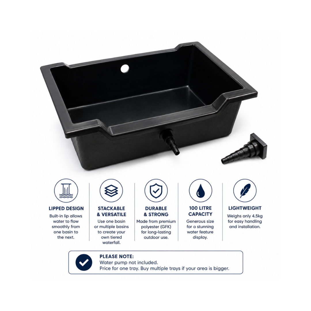 Lipped Pond Basin Waterfall - Stackable Water Feature Basin