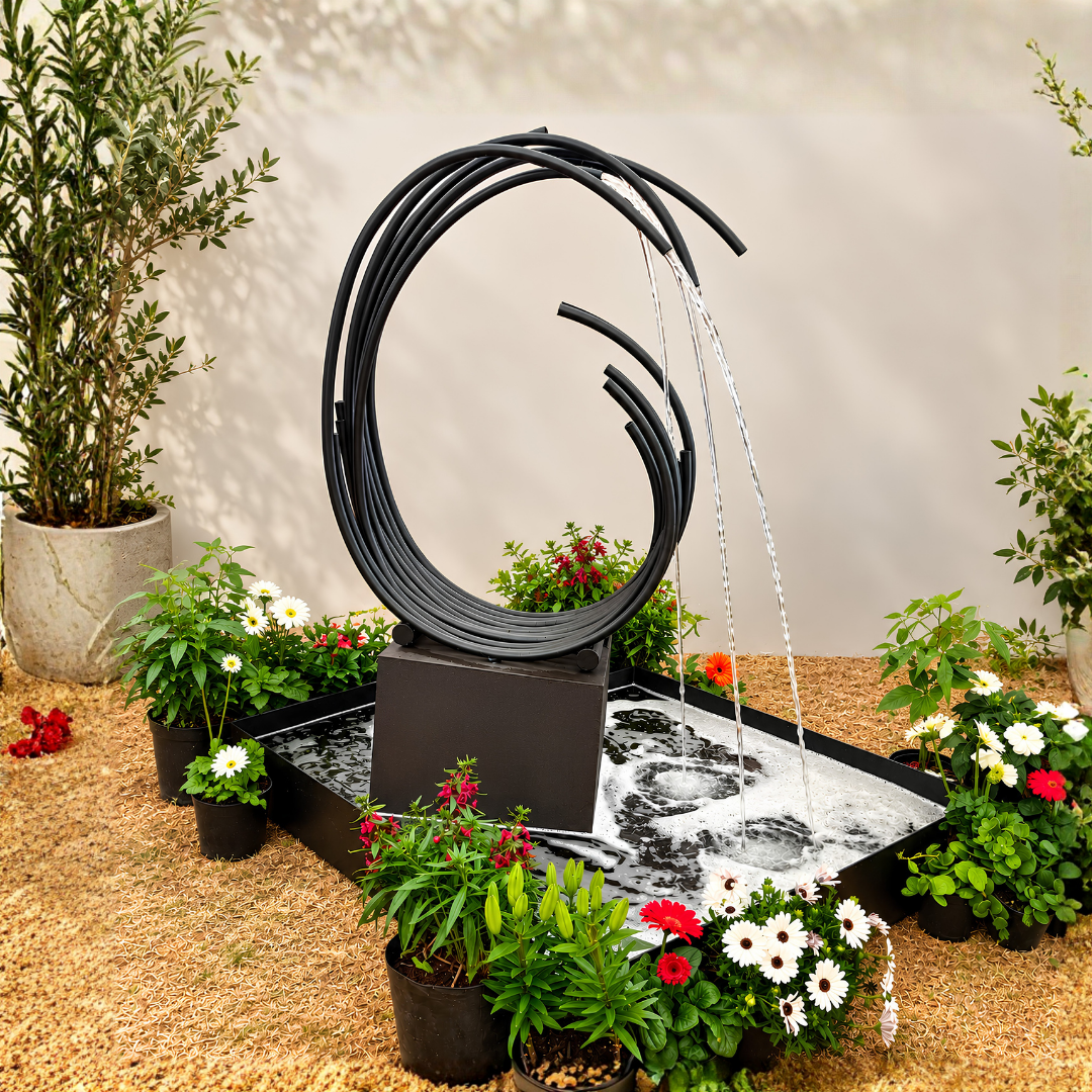 Large Modern Abstract Black Water Feature in rust-resistant stainless steel with pump and water tank included