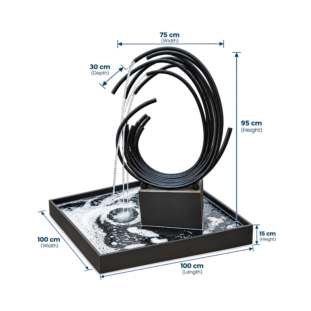 Large Modern Abstract Black Water Feature in rust-resistant stainless steel with pump and water tank included