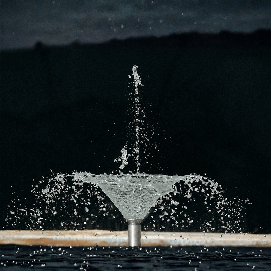 Stainless Steel Morning Glory Fountain Nozzle for wide water-film effects, ponds, lakes and decorative water features