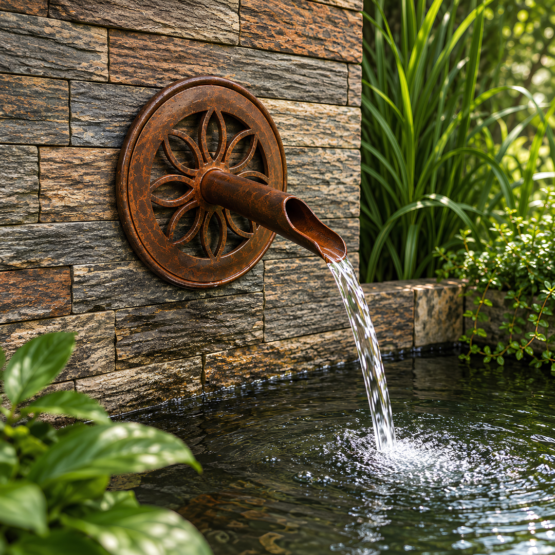 Small Straight Round Daisy Water Spout for wall-mounted garden fountains, ponds and decorative water features