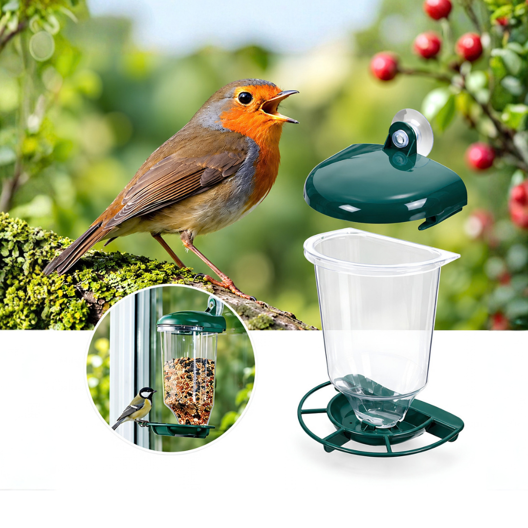 Waterhouse transparent window bird feeder with suction cup mount and 200ml seed holder for close-up birdwatching at home or in apartments
