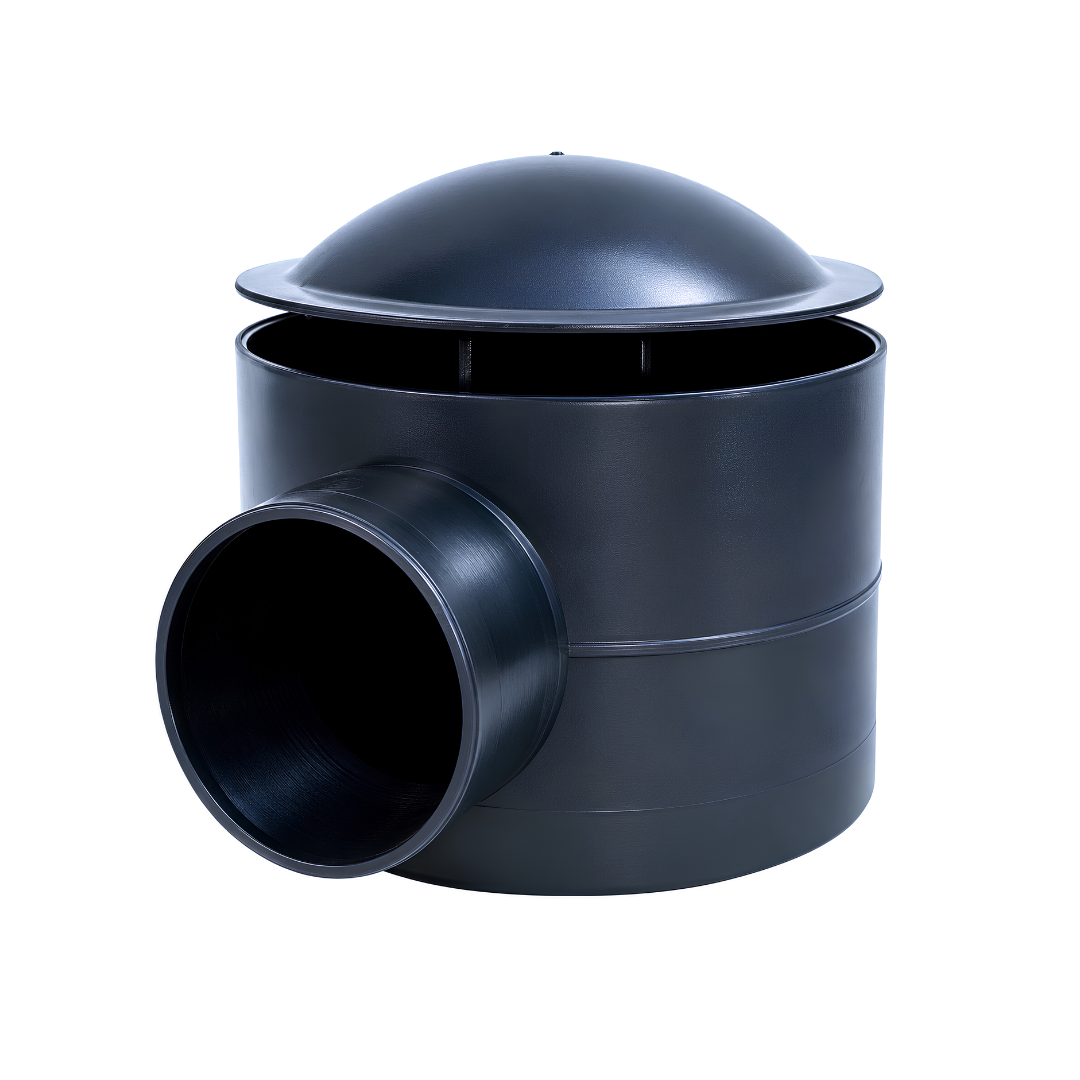110mm Concrete Bottom Drain with screw-top lid for koi ponds, fish ponds and garden ponds, designed to remove settled waste and sludge through a pond filtration system.