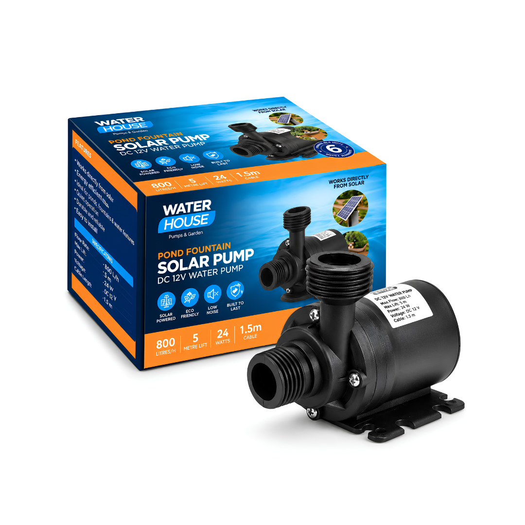 XDC5000 12V DC solar submersible pond pump with 800L/h maximum flow, 5m lift and 27W brushless motor for fountains and water features