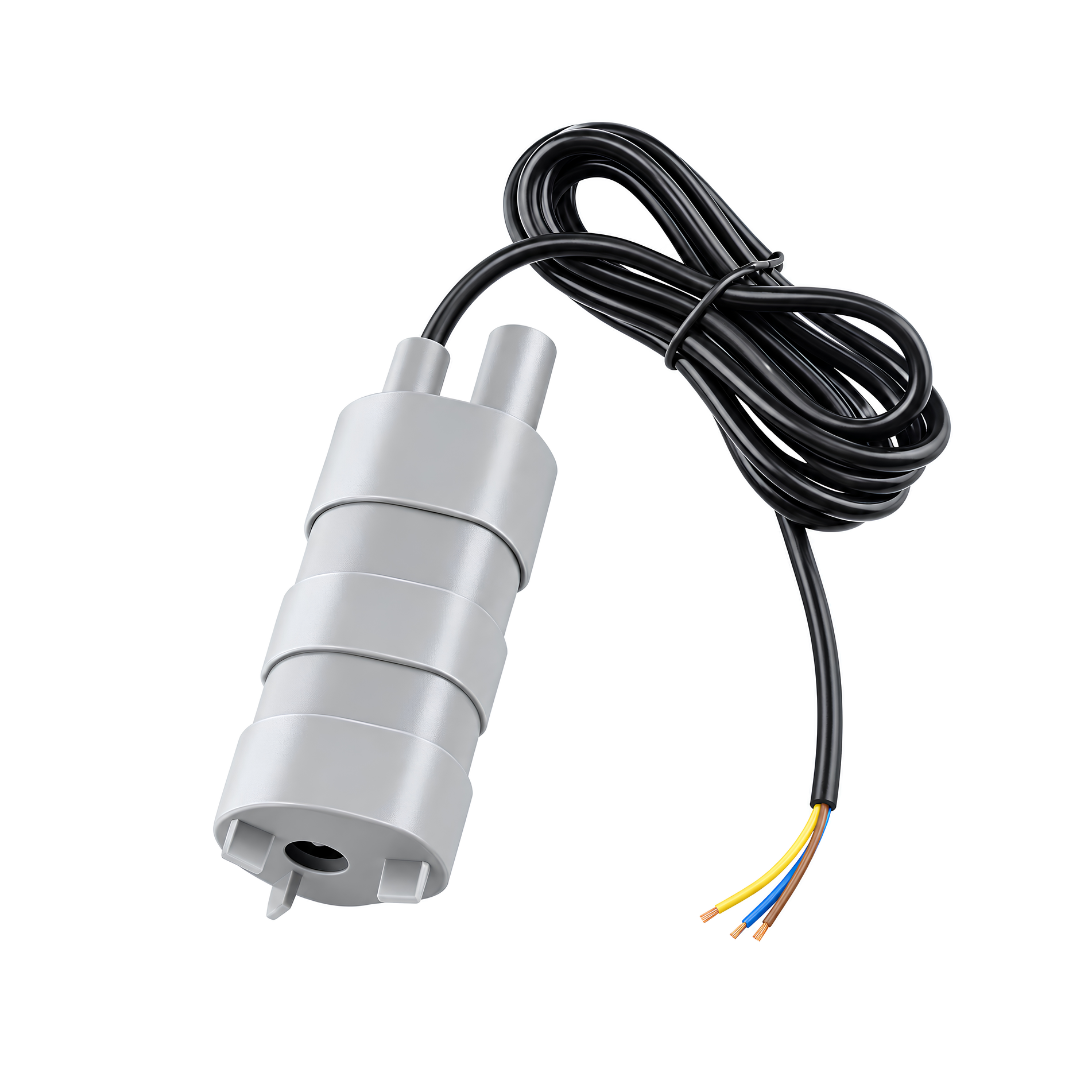 12 Volt Utility Shower Pump, compact 12V DC submersible water pump with 10mm outlet, up to 11 L/min flow and 5m maximum head for camping showers, caravans, jerry cans and portable water transfer.