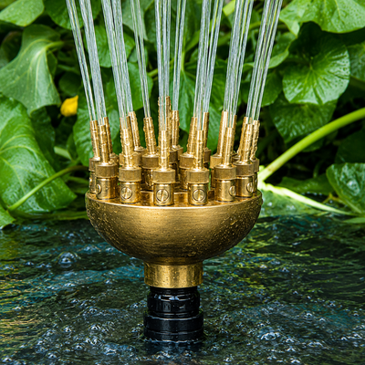 25mm Brass Adjustable Fireworks Fountain Nozzle for creating dramatic multi-stream radiating water displays in ponds, garden fountains and decorative water features