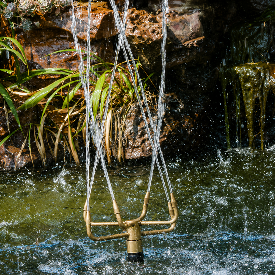 25mm Windmill Fountain Nozzle for creating rotating windmill-style water displays in ponds, garden fountains and decorative water features