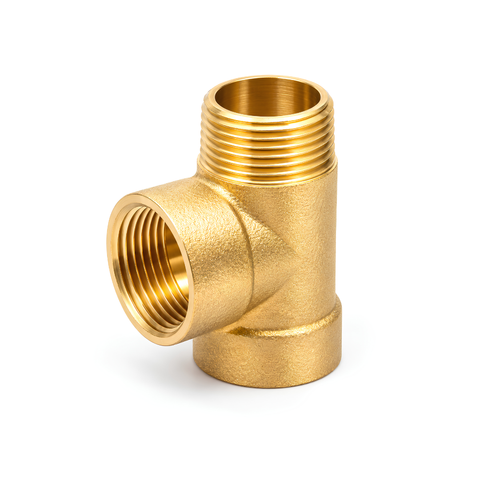 3 Way Brass Connector with 1 inch BSP threaded connections and 0.5m flexible hose, heavy-duty solid brass plumbing fitting for water pressure booster pumps, pressure vessels and pressure control systems.