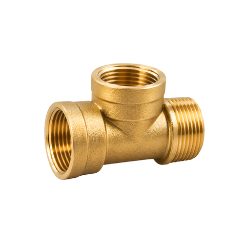 3 Way Brass Connector with 1 inch BSP threaded connections and 0.5m flexible hose, heavy-duty solid brass plumbing fitting for water pressure booster pumps, pressure vessels and pressure control systems.