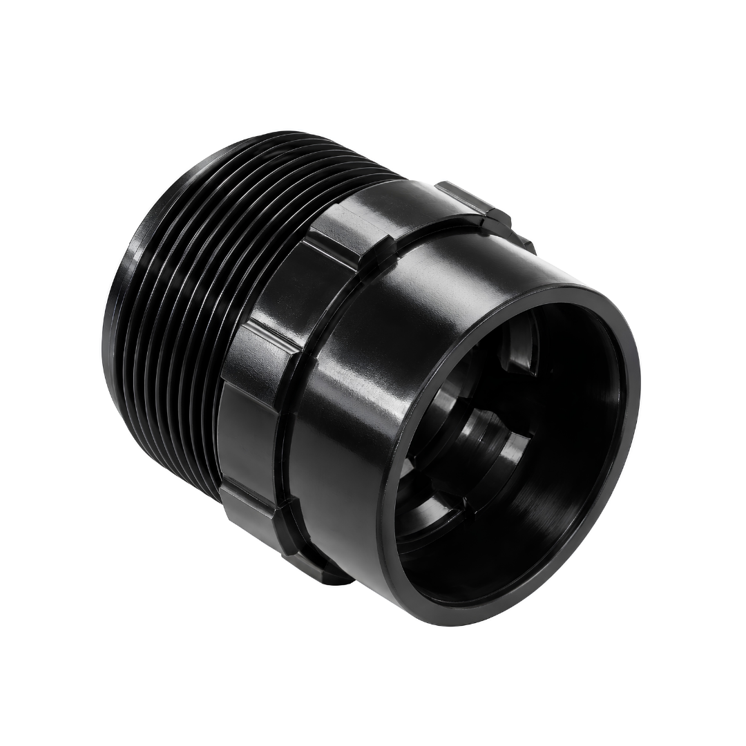 Black 50mm PVC female adaptor with female threaded connection for pool plumbing, pumps, filters and water systems