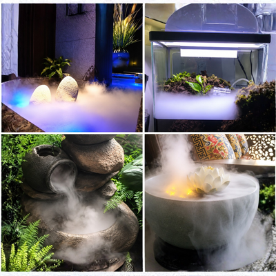 5 Disc ultrasonic mist maker with transformer, 1600ml/h cool fog output and 10m cable for water features, ponds and humidification