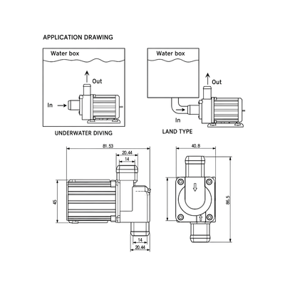 900 L/H Hot Water Solar DC Water Pump WH-XFDC5000-HOT, compact 12V 18W brushless circulation pump with 5m maximum head for solar hot water systems, heating, cooling and water circulation.