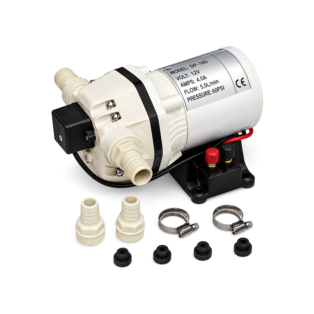 12V AdBlue and urea diaphragm transfer pump with 30L/min maximum flow, 2.5 bar pressure, 16A motor and automatic pressure switch