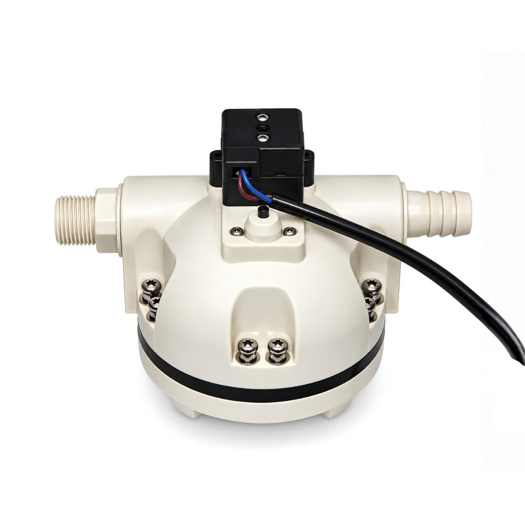 12V AdBlue and urea diaphragm transfer pump with 30L/min maximum flow, 2.5 bar pressure, 16A motor and automatic pressure switch