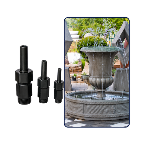 Adjustable Plastic Straight Flow Fountain Nozzle for creating vertical water jets in ponds, garden fountains and decorative water features