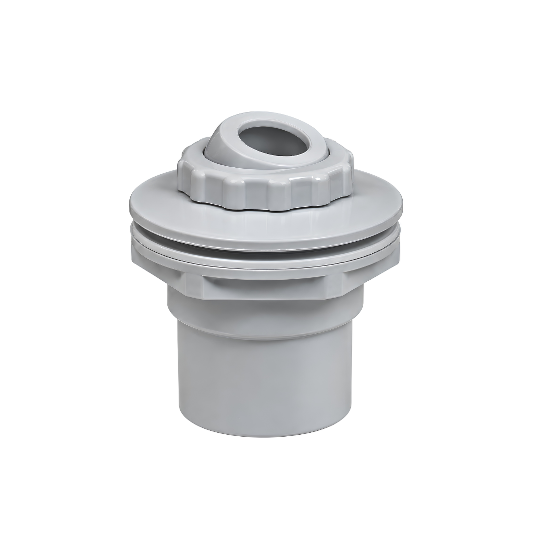 White Aimflow Gunite Glued Complete swimming pool return fitting with adjustable flow ball and seals for pool water circulation