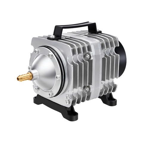 ACO-005 75W Air Compressor Piston Pump with 80L/min (4800L/h) airflow, 0.029MPa pressure and 8-outlet manifold, suitable for fish pond, aquarium and hydroponic aeration, available as pump only or complete kit with air stones and airline tubing.