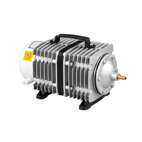 DCO-008 120W oil-free piston air compressor pump delivering 6600 litres per hour (110L/min), with 12-port manifold for pond, aquarium and hydroponic aeration.