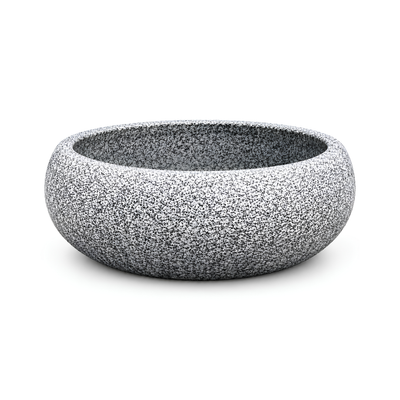 All-in-One Fountain Water Feature with granite-finish 50 cm round basin, available with solar-powered or electric-powered water pump and interchangeable fountain nozzles for gardens, patios and outdoor spaces.