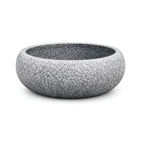 All-in-One Fountain Water Feature with granite-finish 50 cm round basin, available with solar-powered or electric-powered water pump and interchangeable fountain nozzles for gardens, patios and outdoor spaces.