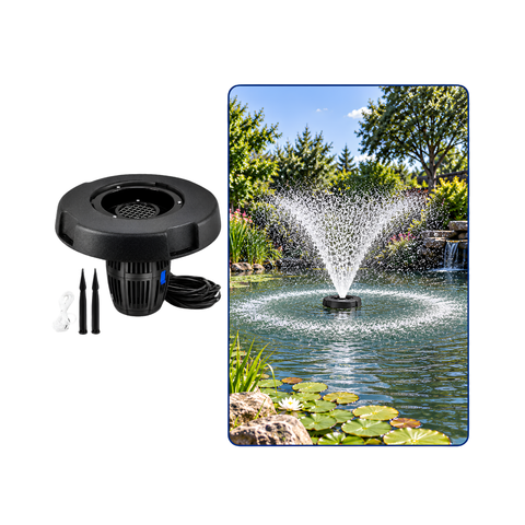 All-in-One Floating Fountain for ponds, dams, lakes and large decorative water features with water spray display and aeration