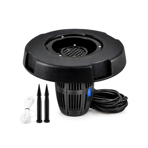 All-in-One Floating Fountain for ponds, dams, lakes and large decorative water features with water spray display and aeration